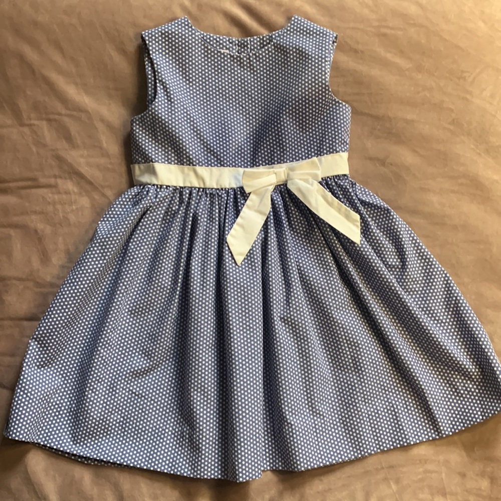 Blue Polka Dot, Sleeveless Sash Dress with Bow -2T